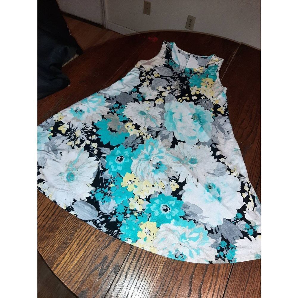 Small Teal Yellow White Floral Sleeveless Tank Midi Sundress